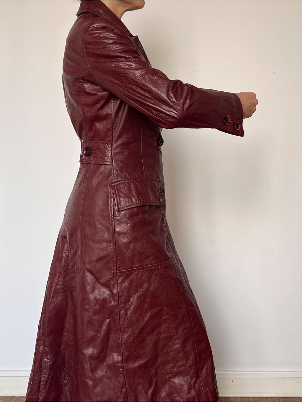 Vintage Etienne Aigner Genuine Leather Trench Coat Brown Size 12 Long Jacket - Picture 3 of 10